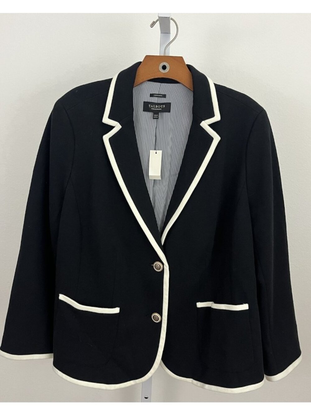 Talbots Women's 18WP  Blazer Black White Aberdeen Office Career Academia Preppy